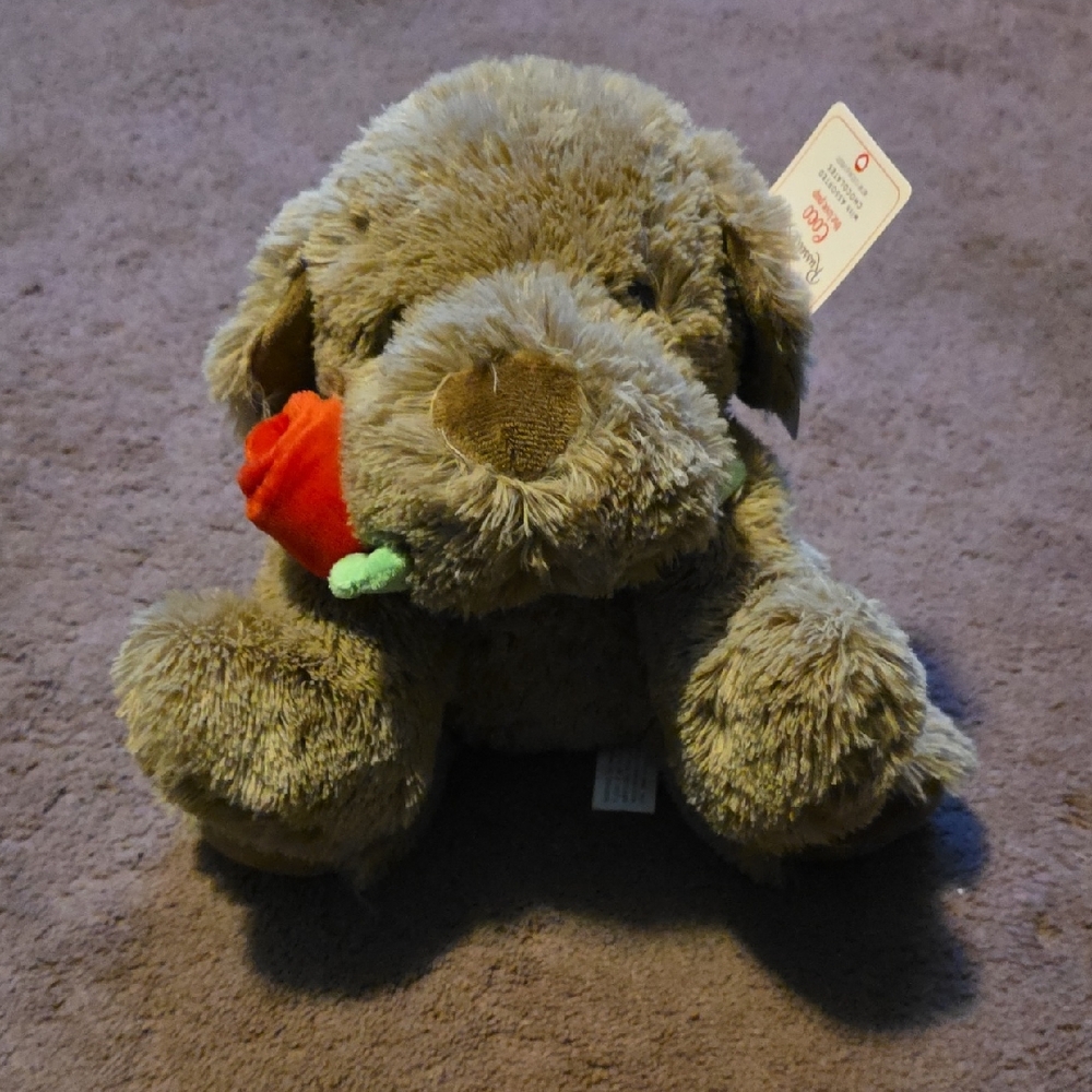Plush Dog Toy with Red Rose